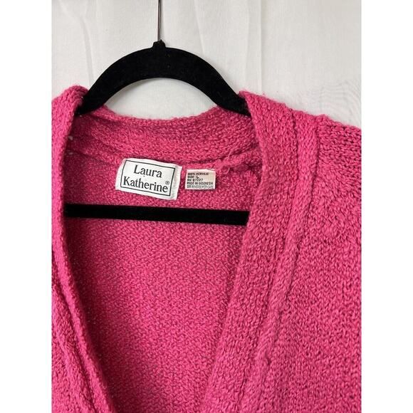 Vintage 80s Laura Katherine LG textured button down cardigan retro office barbie - Picture 2 of 11